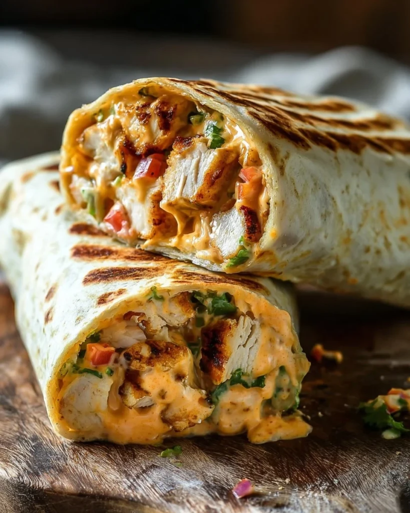 Chipotle Ranch Grilled Chicken Burrito with fresh ingredients wrapped in a tortilla