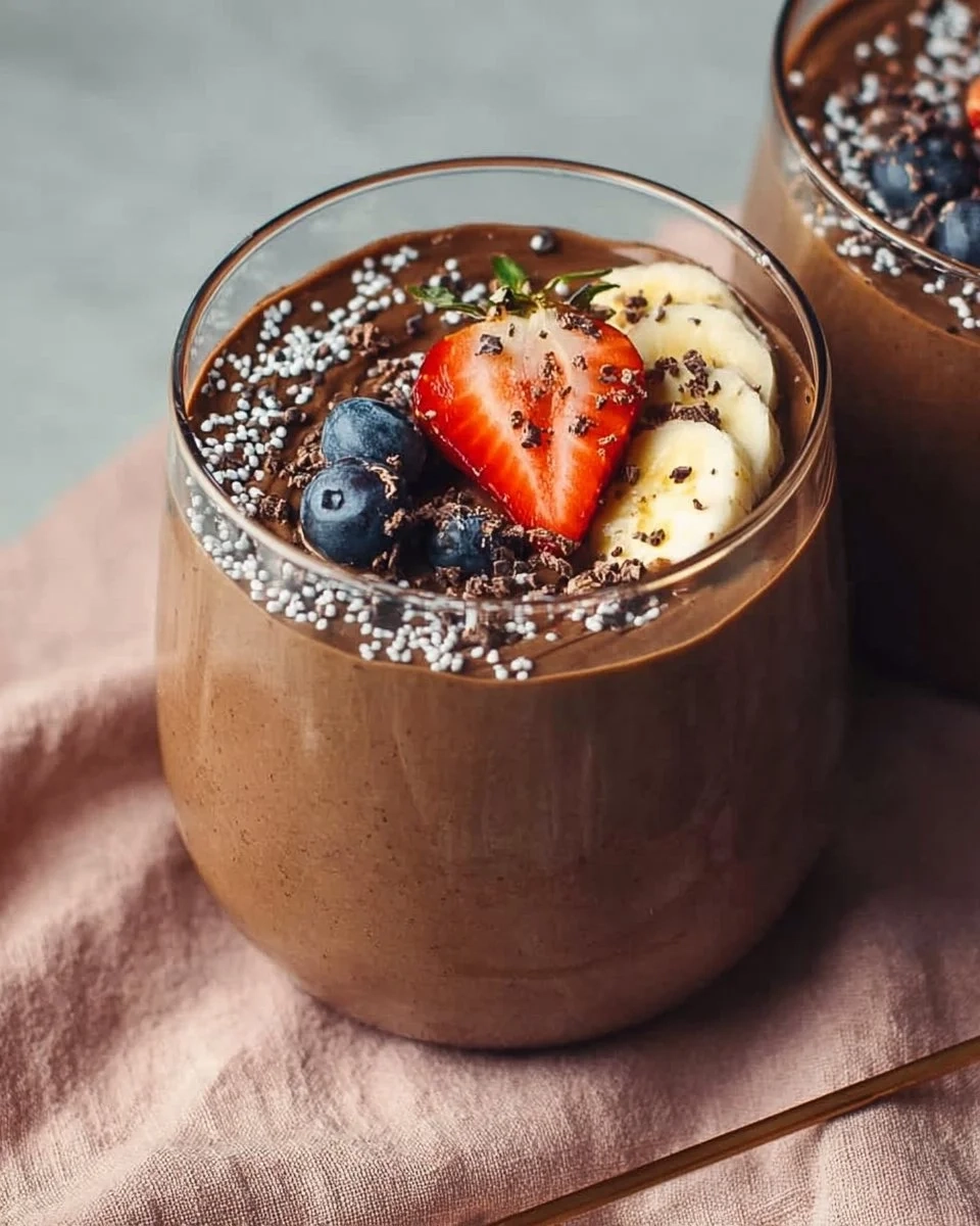 Delicious bowl of homemade chocolate protein pudding