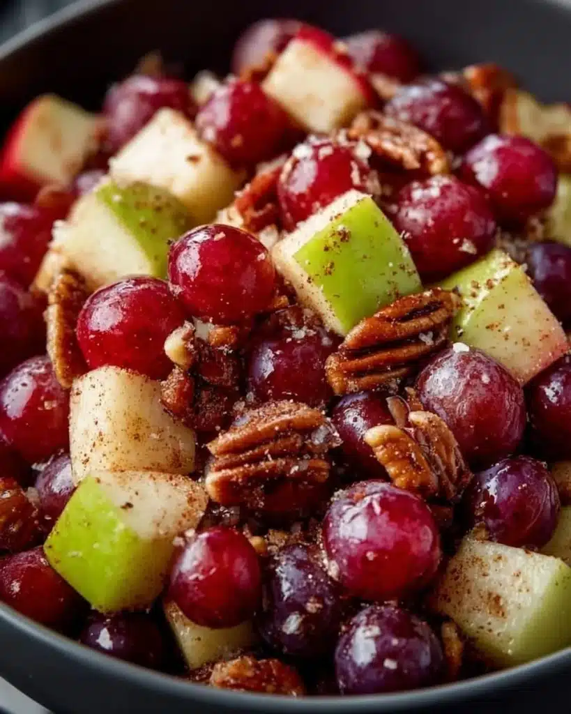 Bowl of vibrant Cinnamon Apple Grape Salad with fresh ingredients
