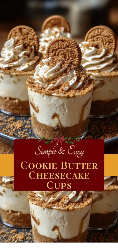 Delicious Cookie Butter Cheesecake Cups topped with cookie crumbs.