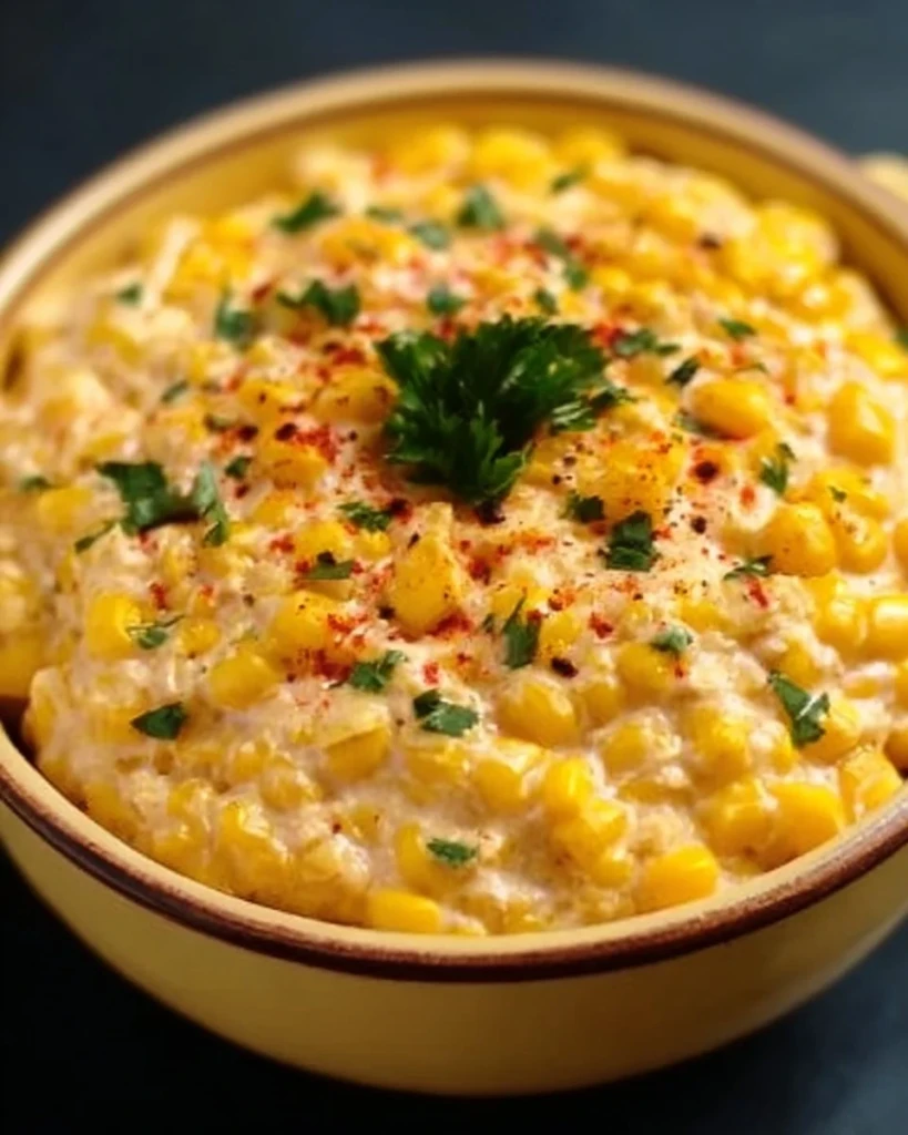 Delicious homemade Corn Dip served in a bowl with tortilla chips