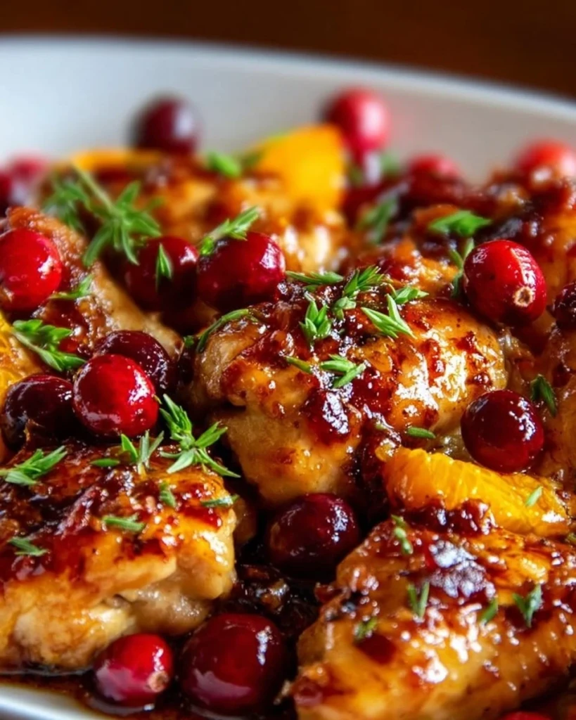 Delicious Cranberry Orange Chicken served with garnish