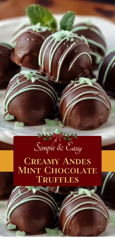 Creamy Andes Mint chocolate truffles on a white plate