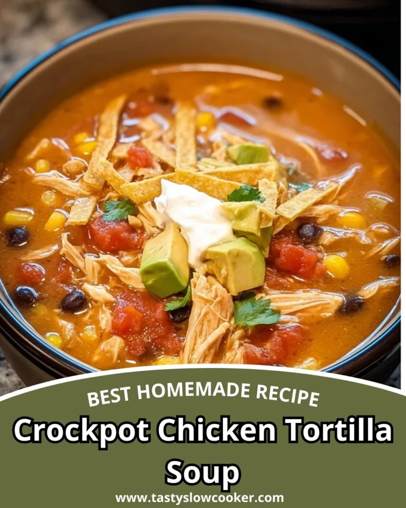 Crockpot Chicken Tortilla Soup served with tortilla strips and fresh cilantro