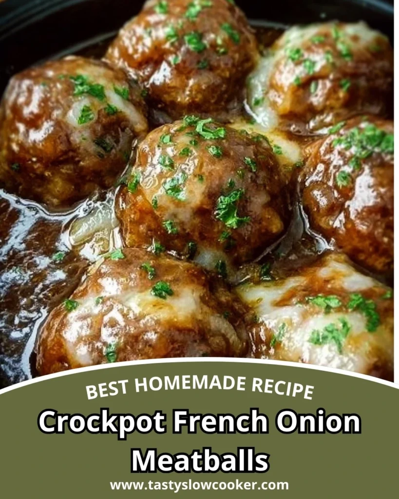 Crockpot French Onion Meatballs in a savory sauce