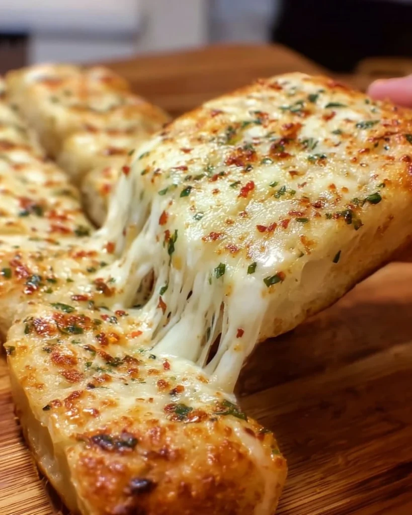 Easy cheesy garlic bread with melted cheese and minced garlic on toasted bread.