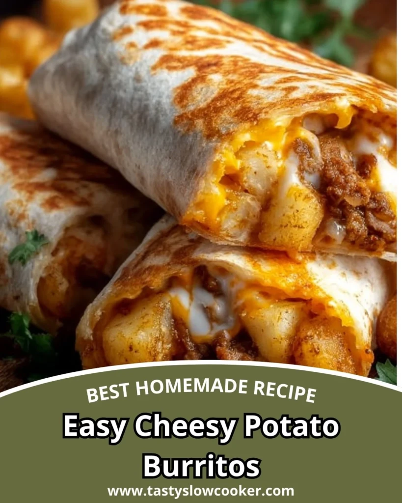 Delicious easy cheesy potato burritos recipe with melted cheese and spices