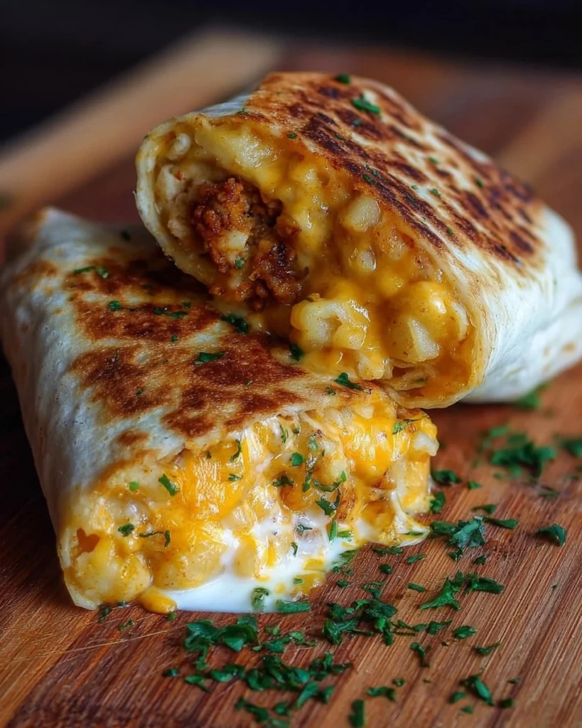 Easy cheesy potato burritos filled with cheesy goodness and flavorful potatoes.