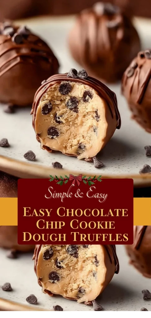 Delicious easy chocolate chip cookie dough truffles rolled in chocolate