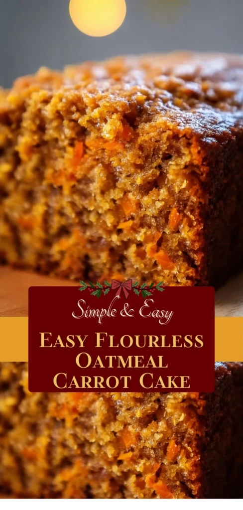 Slice of easy flourless oatmeal carrot cake topped with cream cheese frosting