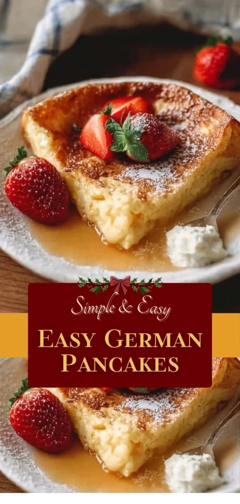 Fluffy easy German pancakes served with fruit and syrup on a plate