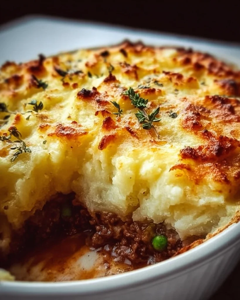 Easy homemade Shepherd's Pie casserole topped with creamy mashed potatoes.