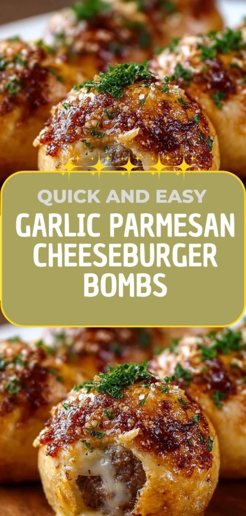 Delicious Garlic Parmesan Cheeseburger Bombs, perfect bite-sized snacks for parties.