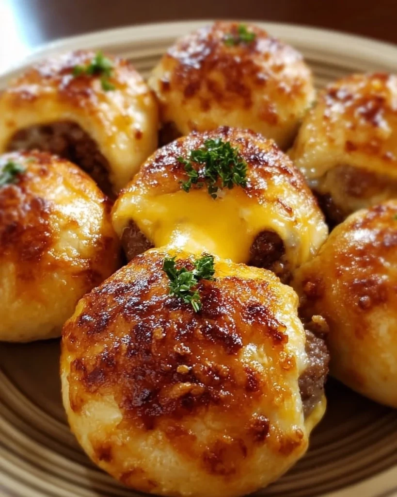 Garlic Parmesan Cheeseburger Bombs served on a platter