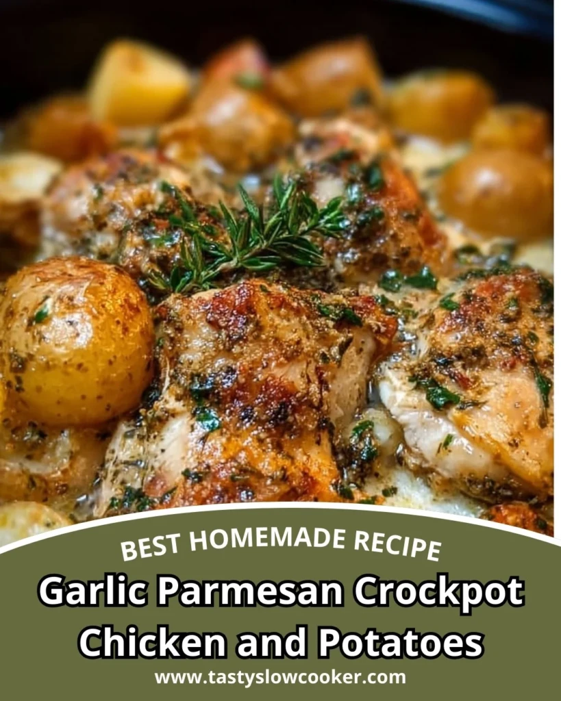 Garlic Parmesan Crockpot Chicken with Potatoes in a slow cooker