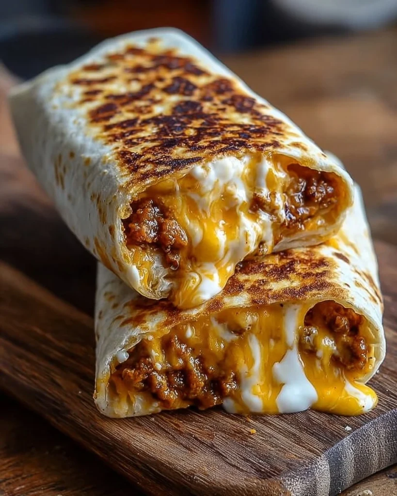 Delicious grilled cheese burrito with melted cheese and savory filling