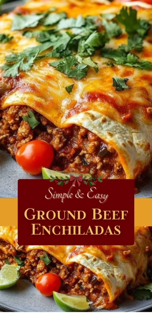 Plate of savory ground beef enchiladas topped with cheese and sauce