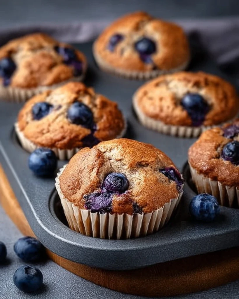 Hearty blueberry protein muffins fresh out of the oven