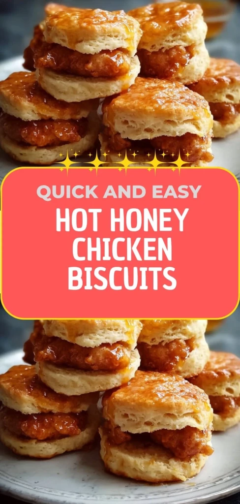 Delicious hot honey chicken biscuits served on a wooden platter