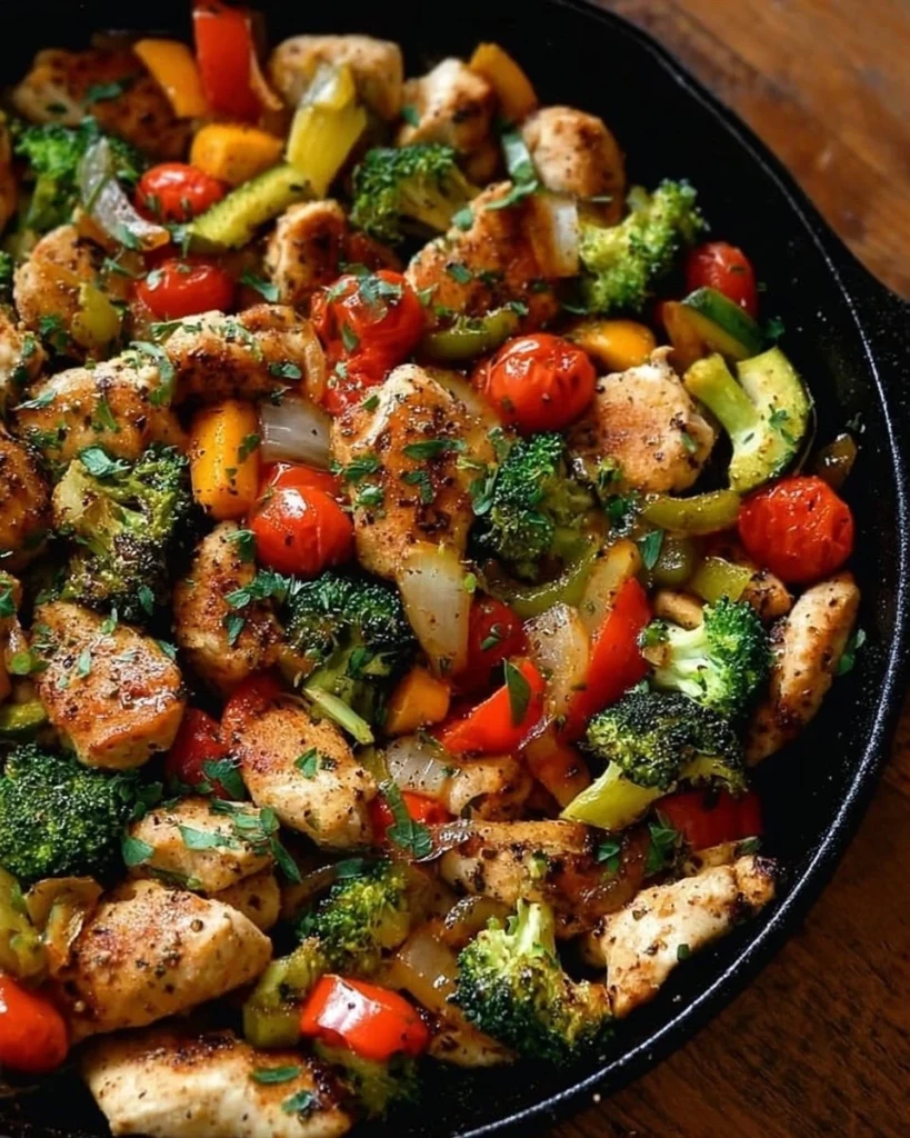 Low-carb chicken and veggie skillet meal preparation