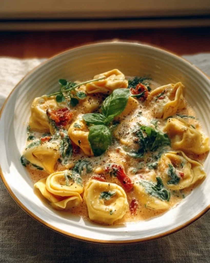 Delicious Marry Me Tortellini served in a bowl with fresh herbs and sauce