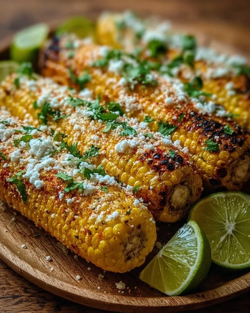 A delicious serving of Mexican Street Corn topped with cheese and spices.