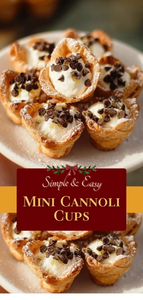 Mini cannoli cups filled with creamy ricotta and chocolate chips