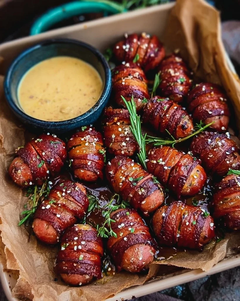 Mustard Hasselback Kielbasa Bites served on a platter