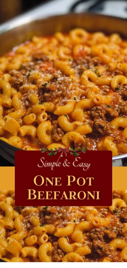 One Pot Beefaroni dish served in a bowl with fresh herbs