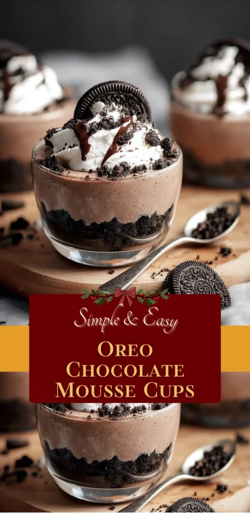Delicious Oreo Chocolate Mousse Cups served in a clear glass container