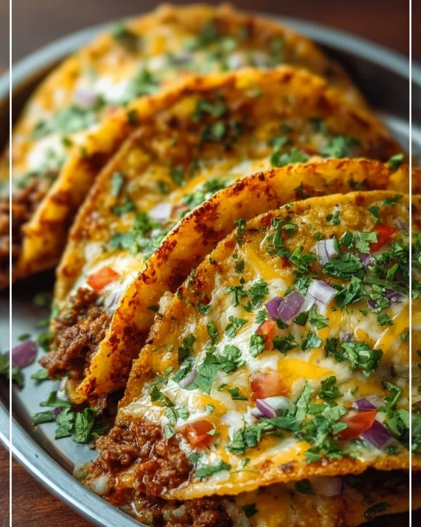Delicious oven-baked cheesy tacos topped with fresh ingredients