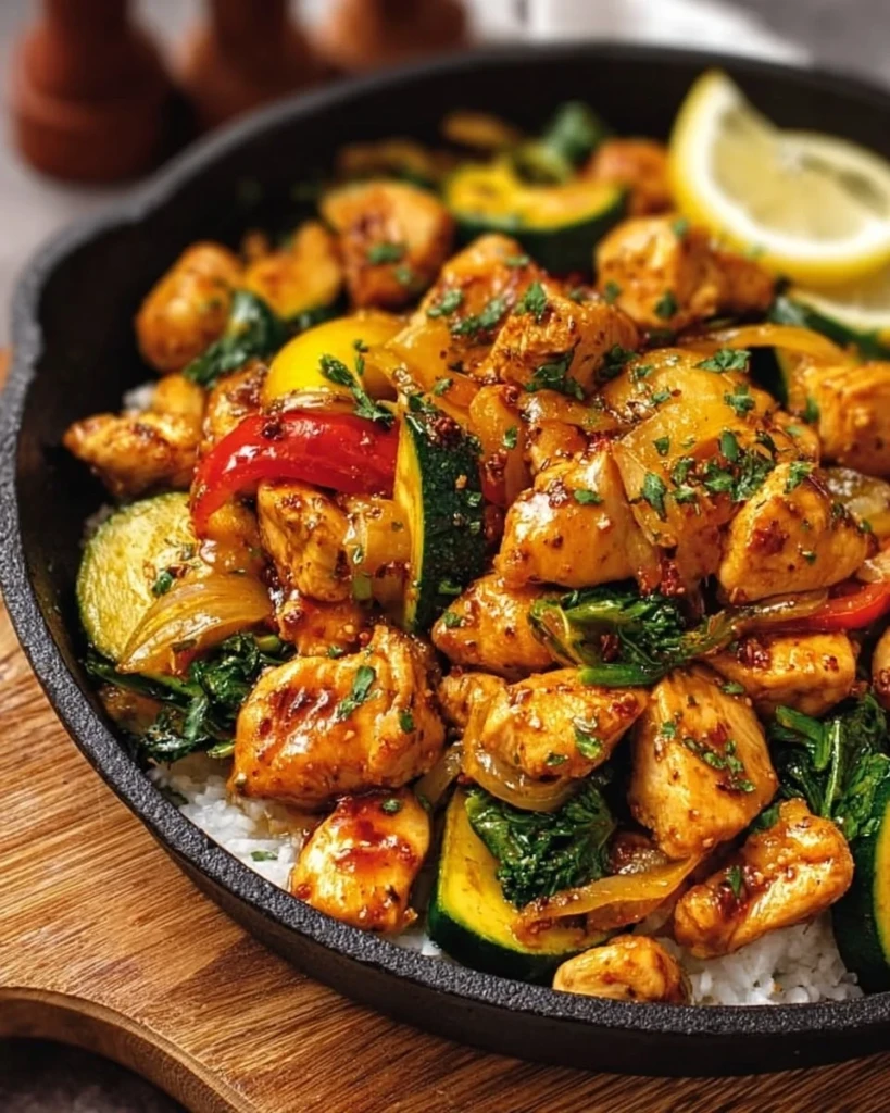 Quick and healthy chicken skillet with colorful vegetables