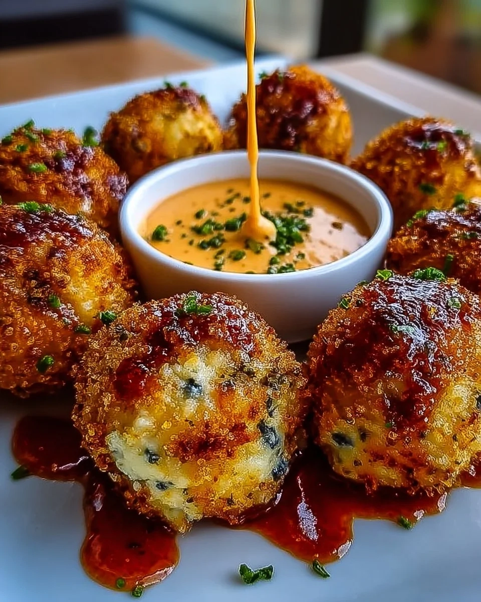 Crispy Reuben Balls served with spicy Thousand Island dipping sauce