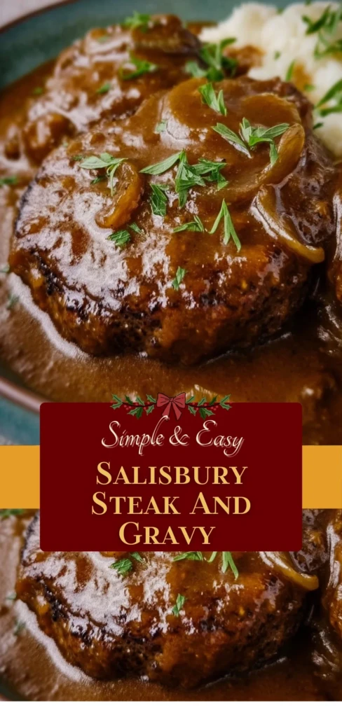 Delicious Salisbury Steak served with mashed potatoes and gravy