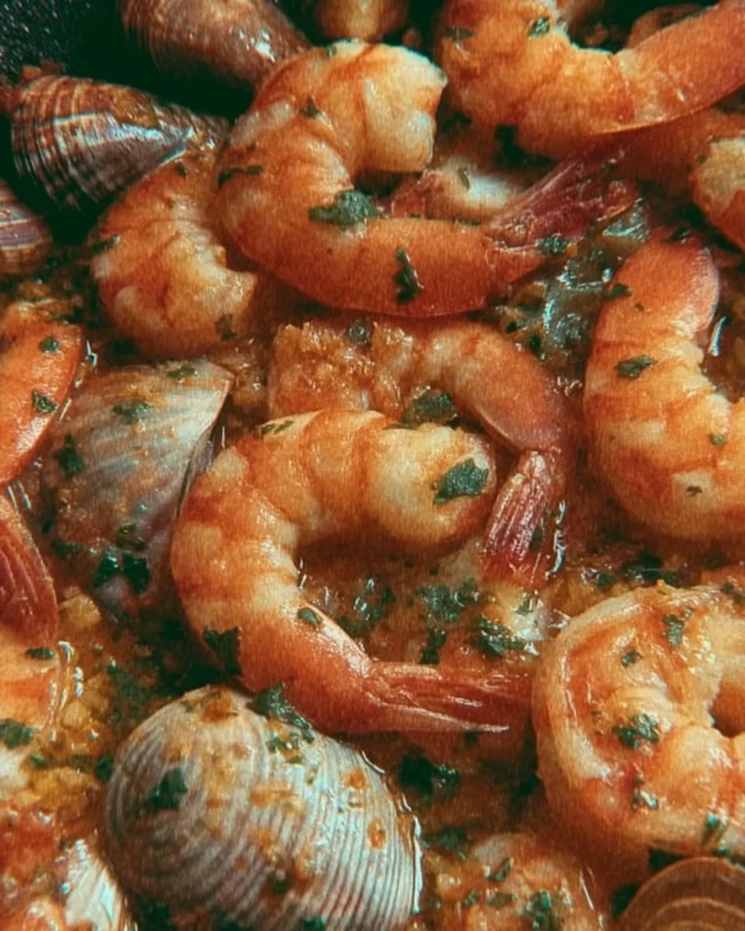 Assorted seafood selection including fish, shrimp, and shellfish on a plate