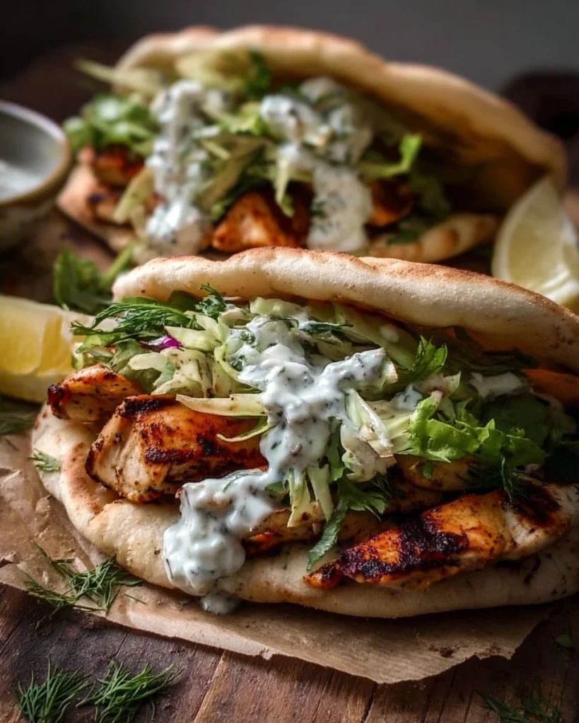 Sheet Pan Chicken Pitas with Herby Ranch served on a plate