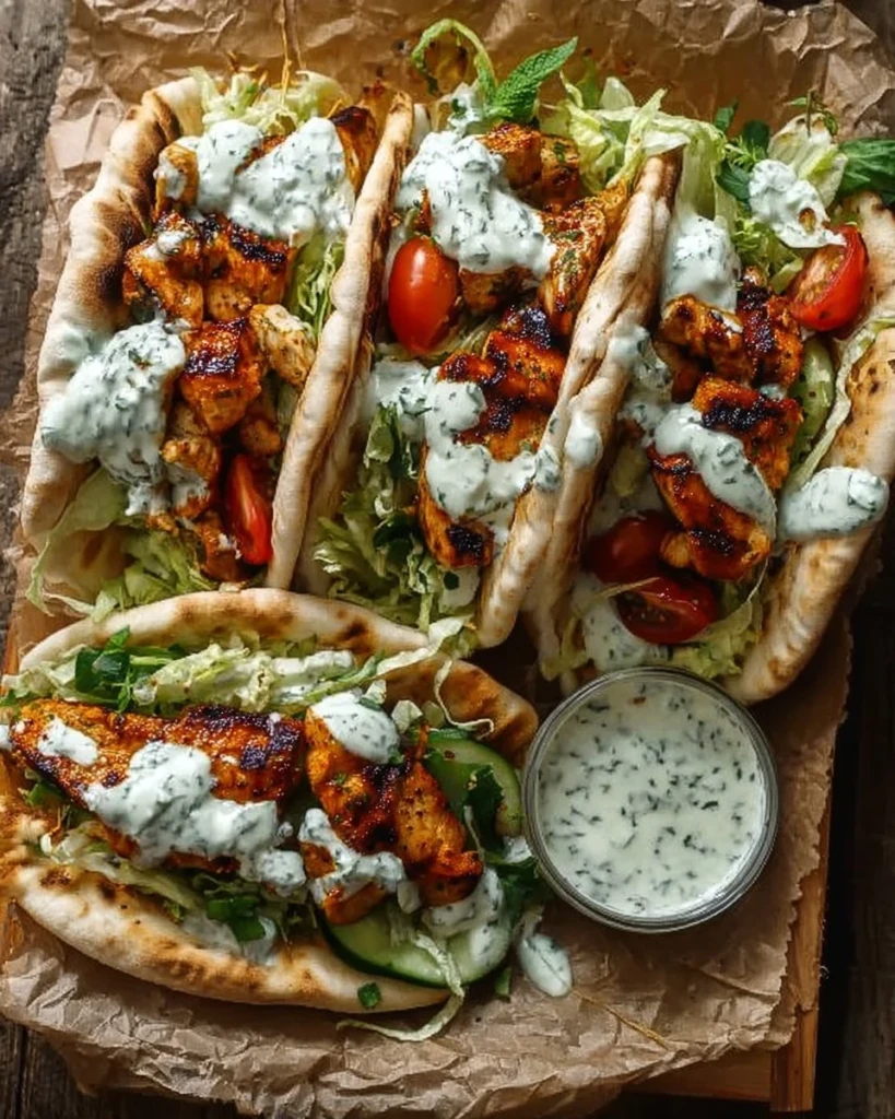Sheet Pan Chicken Pitas with Herby Ranch served on a plate.