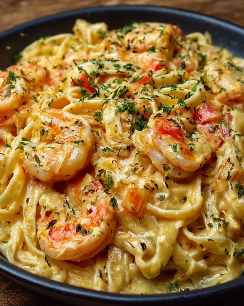 Delicious Shrimp Crab Pasta with Creamy Cajun Sauce served in a bowl