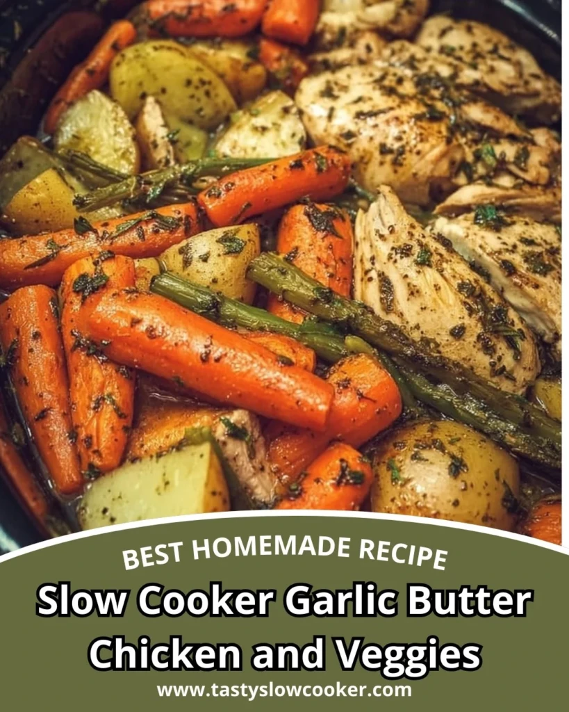 Delicious Slow Cooker Garlic Butter Chicken with fresh veggies ready to serve