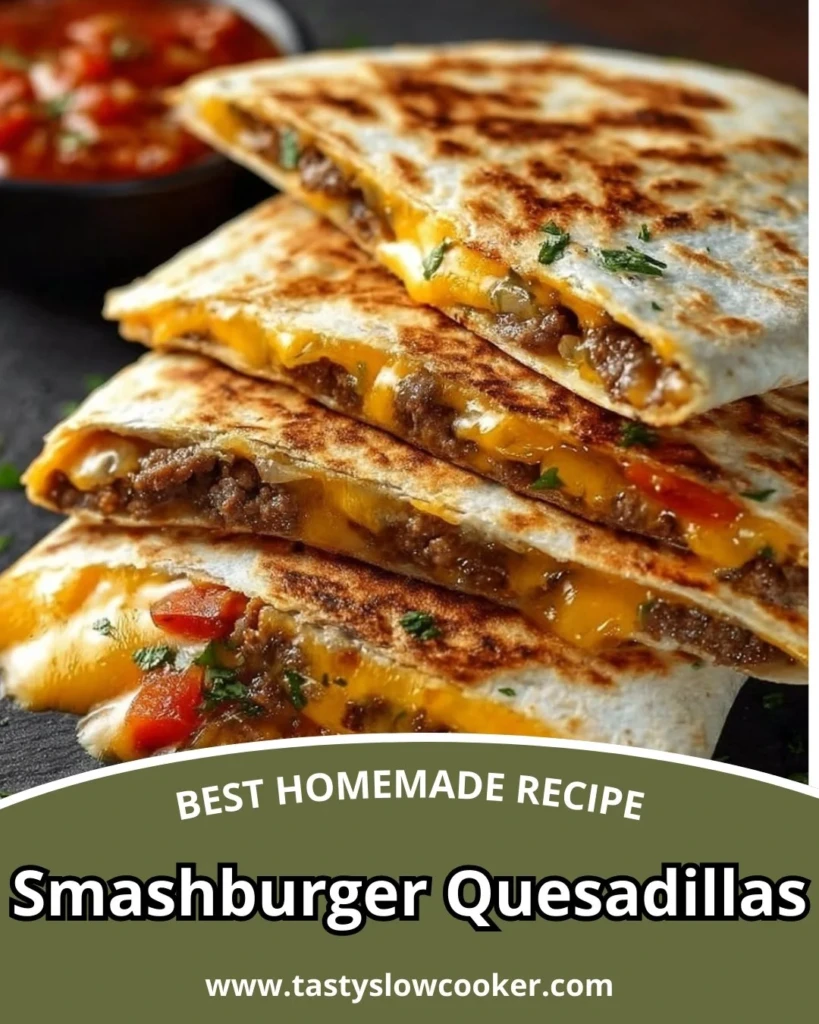 Delicious Smashburger Quesadillas filled with cheese and toppings