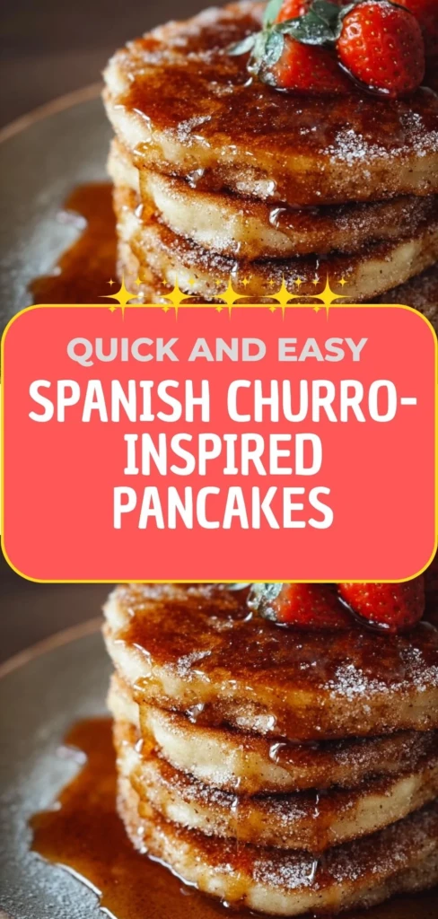 Delicious churro pancakes drizzled with chocolate sauce and sprinkled with cinnamon sugar.
