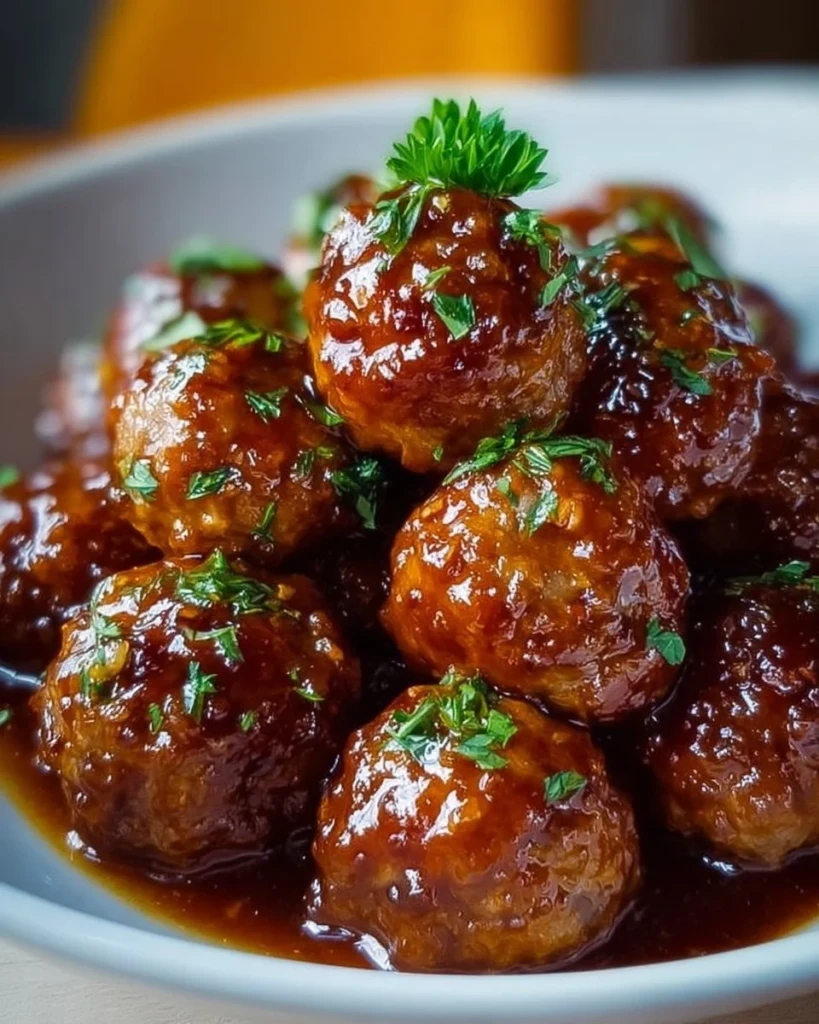 Delicious sweet chili meatballs garnished with green onions