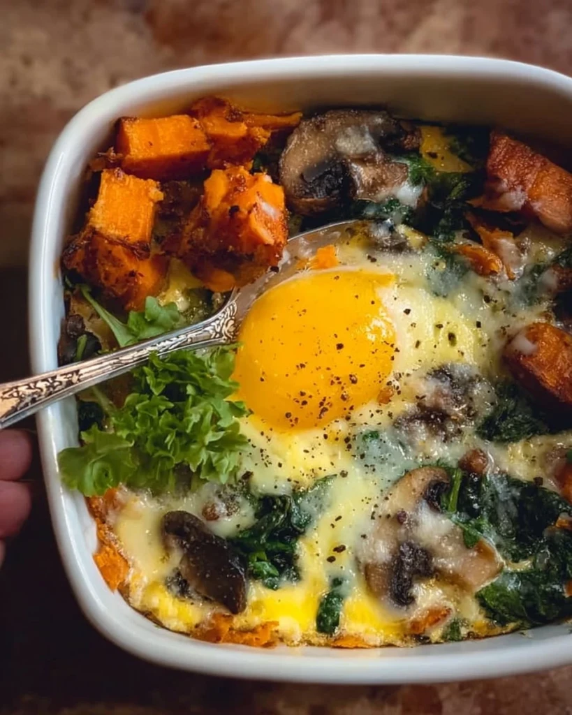 Healthy sweet potato breakfast bowl with toppings for meal prep