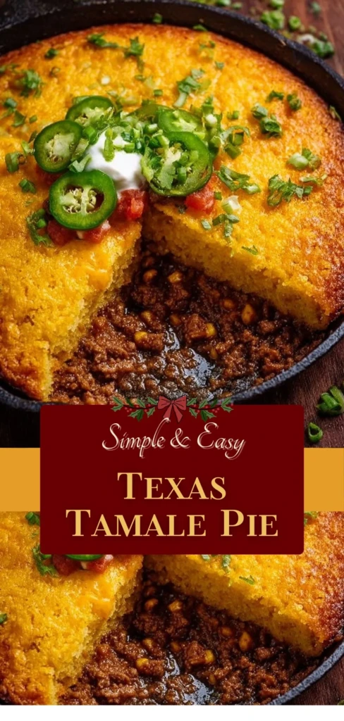 Delicious Texas Tamale Pie served in a rustic dish with toppings