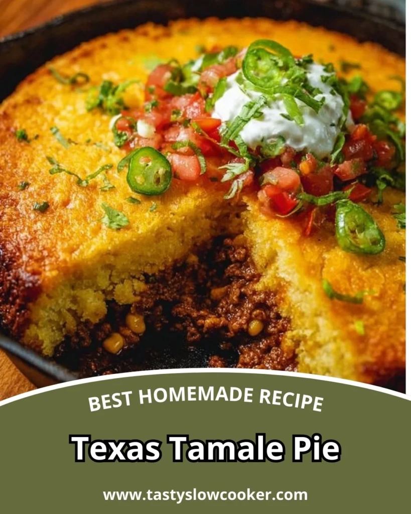 Delicious Texas tamale pie served with toppings on a rustic table