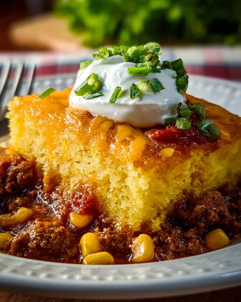 Delicious Texas Tamale Pie with cornmeal crust, spiced beef, and melted cheese