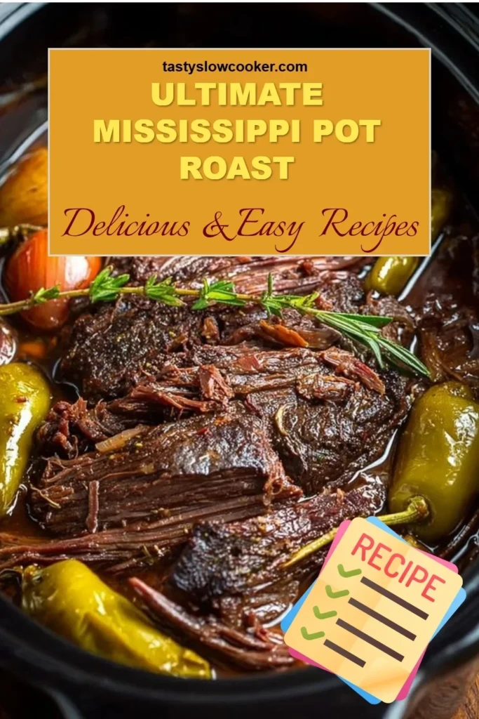 Delicious Mississippi Pot Roast served with vegetables and gravy