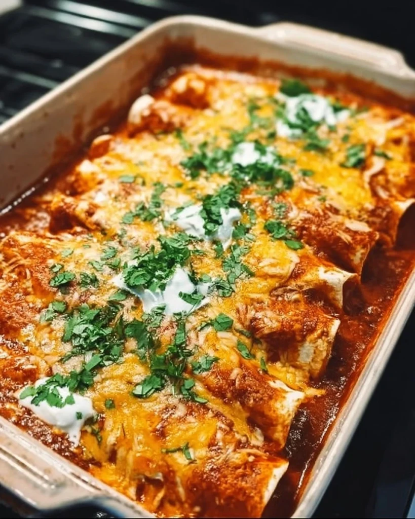 Delicious and quick chicken enchiladas served with toppings