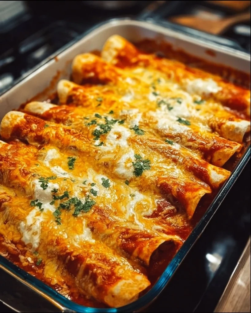 Quick and easy chicken enchiladas topped with cheese and salsa