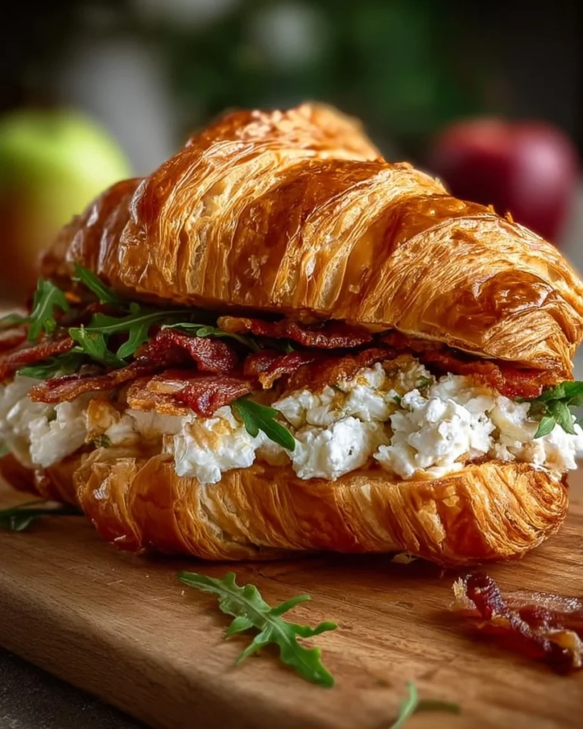 Delicious apple and goat cheese croissant sandwich ready to eat